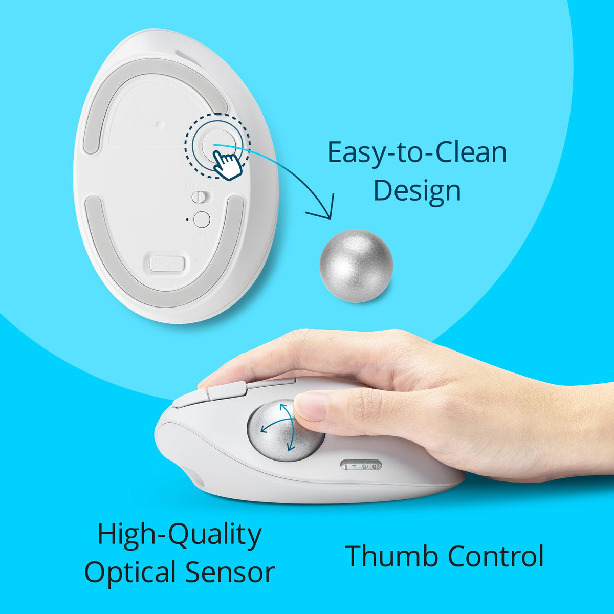 Kensington TB550 Wireless Trackball Mouse, Rechargeable Battery, Bluetooth(LE) & 2.4GHz Wireless Connections, Ergonomic Design, 4D Scroll Wheel
