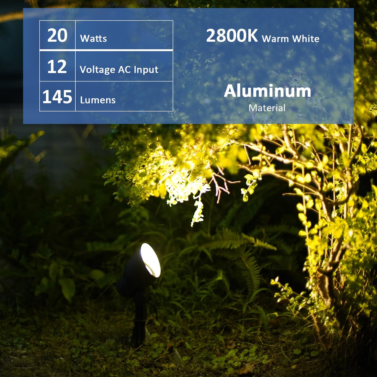 Malibu Low Voltage Landscape Spotlights 20W Halogen Spot Lights 12V AC Outdoor Black Landscape Lighting Kit with Spike Stakes and Connectors 145 Lumen