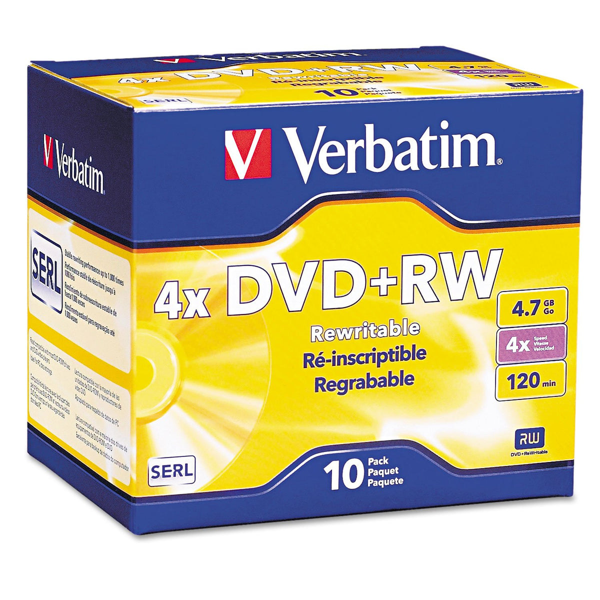 Verbatim 94839 DVD+RW Discs, 4.7GB, 4X, w/Slim Jewel Cases, Pearl, 10/Pack