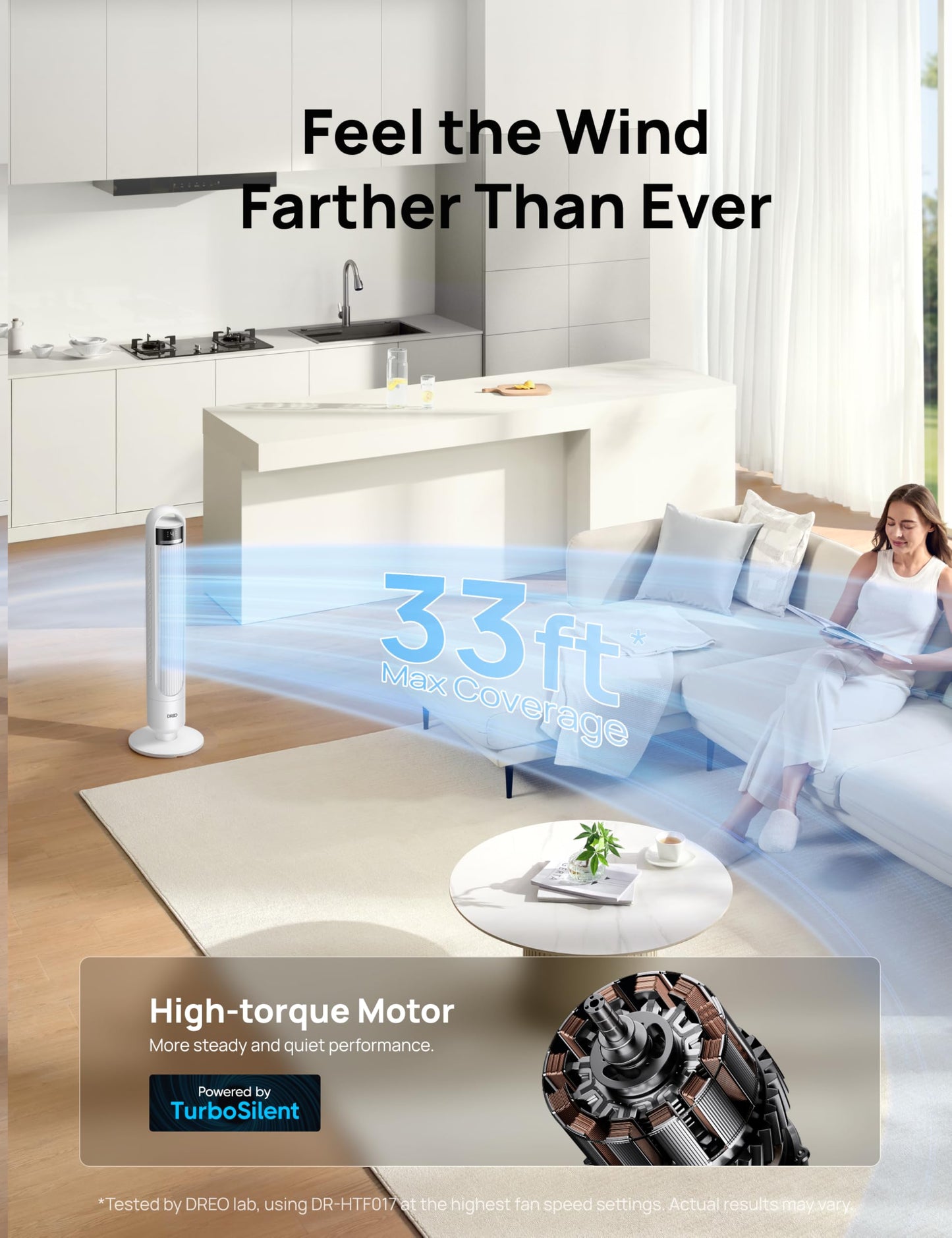 DREO Tower Fan for Bedroom, 26ft/s Velocity, 90° Oscillating, 8H Timer