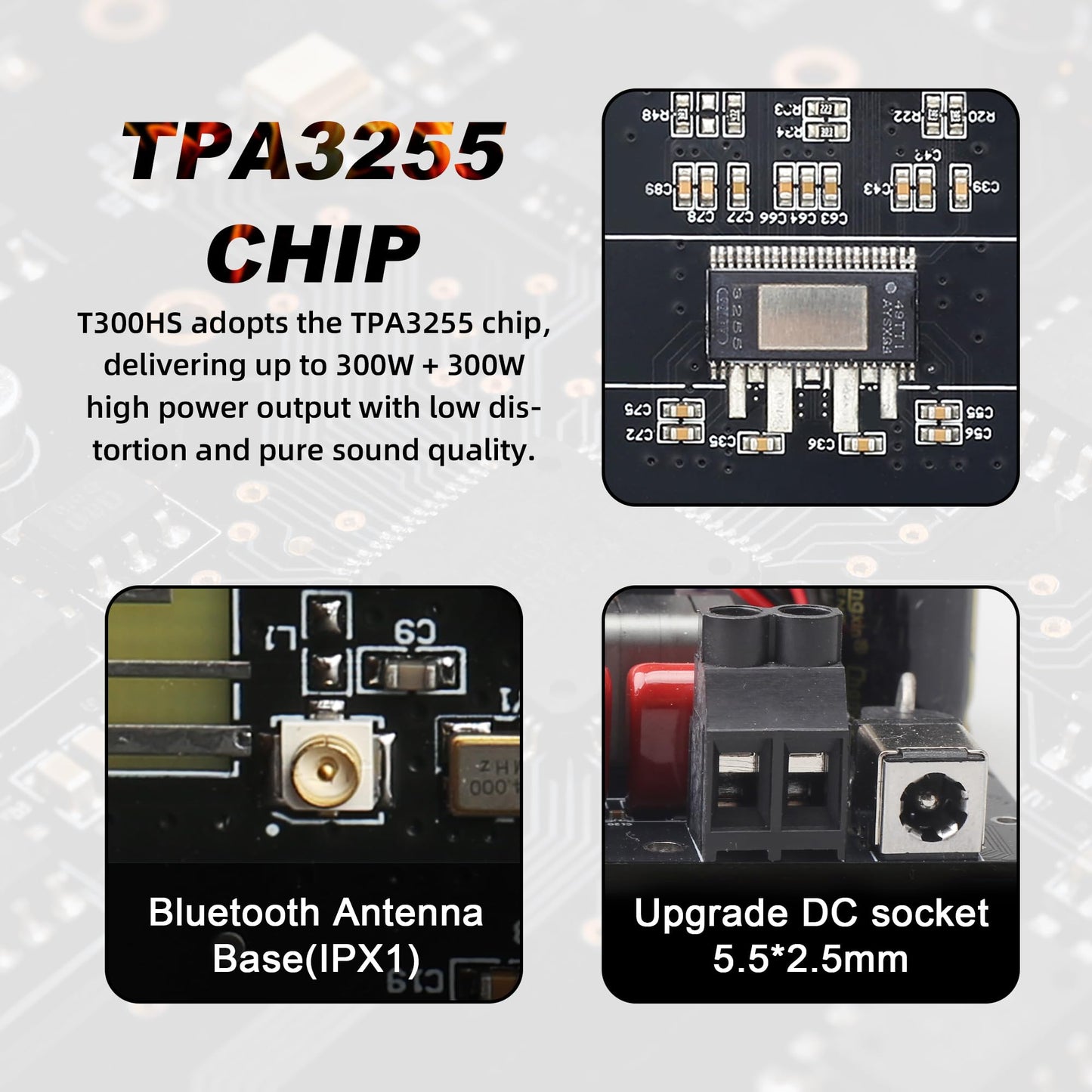 T300HS 300W+300W Power Amplifier Board, TPA3255 Chip with Bluetooth/AUX/USB Inputs, 2.0 Channel Audio Power Vehicle Amplifier