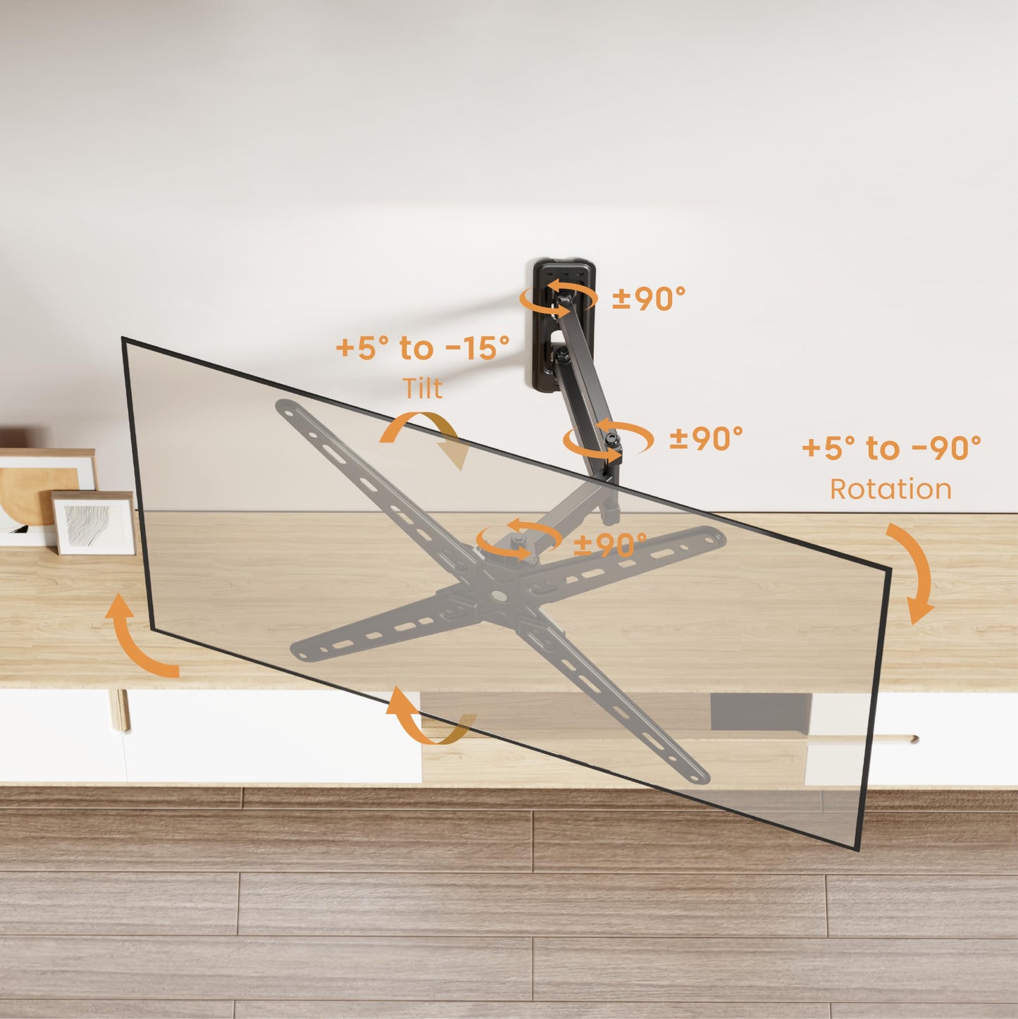 PL-443 Landscape to Portrait Vertical Rotation Full Motion TV Monitor Wall Mount Bracket Articulating Arms Swivel Tilt for Most 13" to 55" Flat Screen