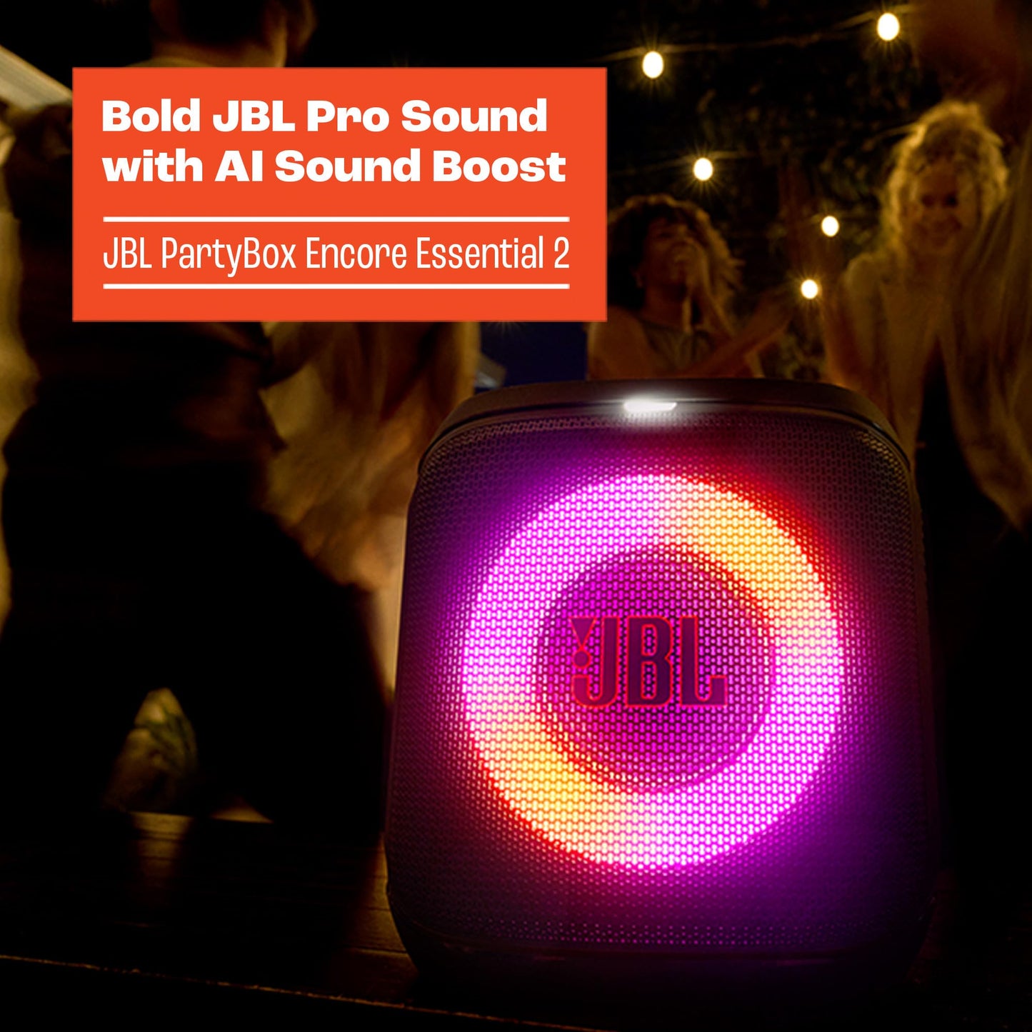 JBL PartyBox Encore Essential 2 - Portable Battery-Powered Party Speaker with AI Sound Boost, Up to 15 Hours of Play time, IPX4 Splash Proof,