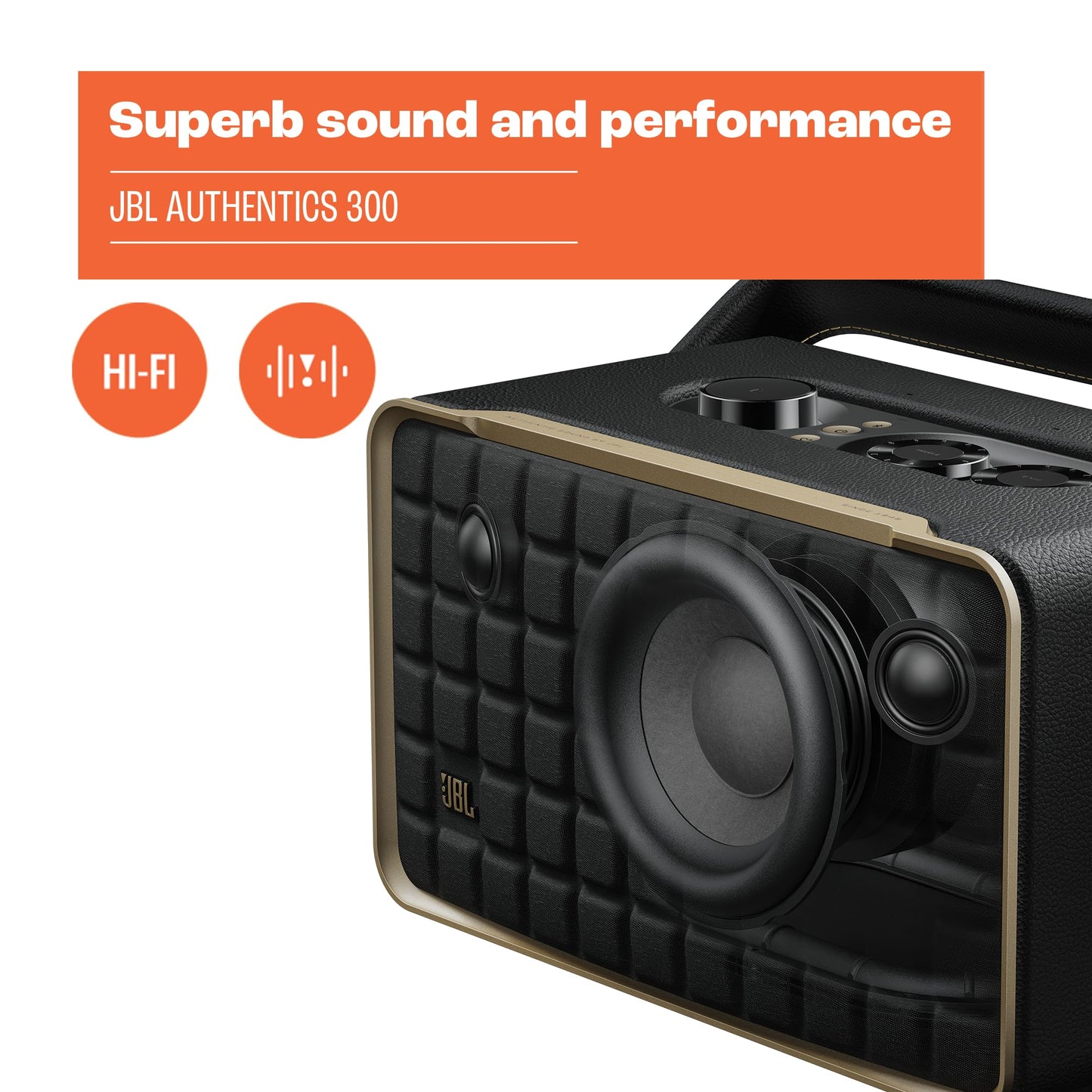 JBL Authentics 300 Portable Wireless Bluetooth Speaker (Black/Gold)