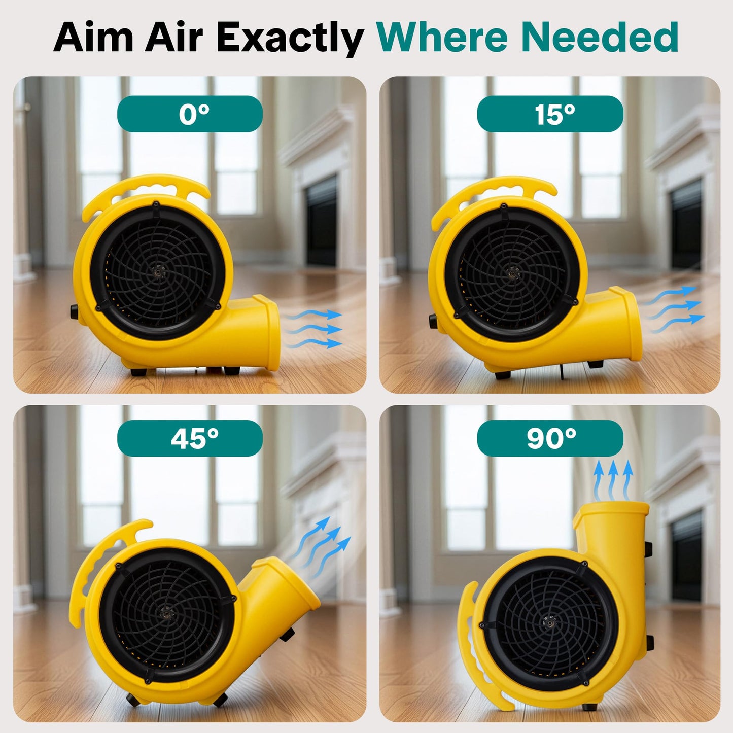 SereneLife Air Mover Blower Fan 1000 CFM - Powerful High Performance 3-Speed Fan for Floor & Carpet Drying, Portable Floor Fan w/Adjustable Tilt, Plug