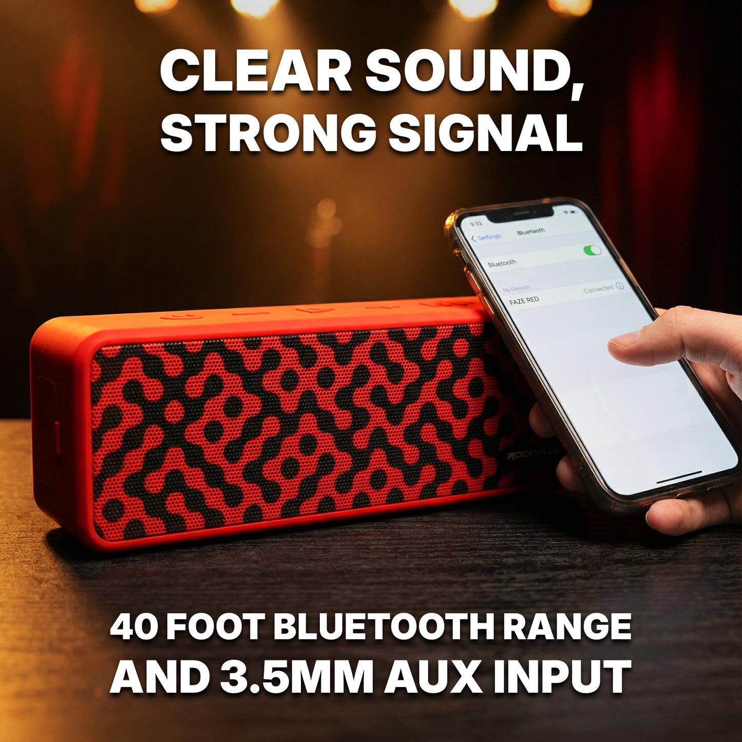 Rockville Faze Red 50W Portable Bluetooth Speaker, TWS Wireless Link, IPX7 Waterproof, 31-Hour Battery, for Outdoor and Home Audio