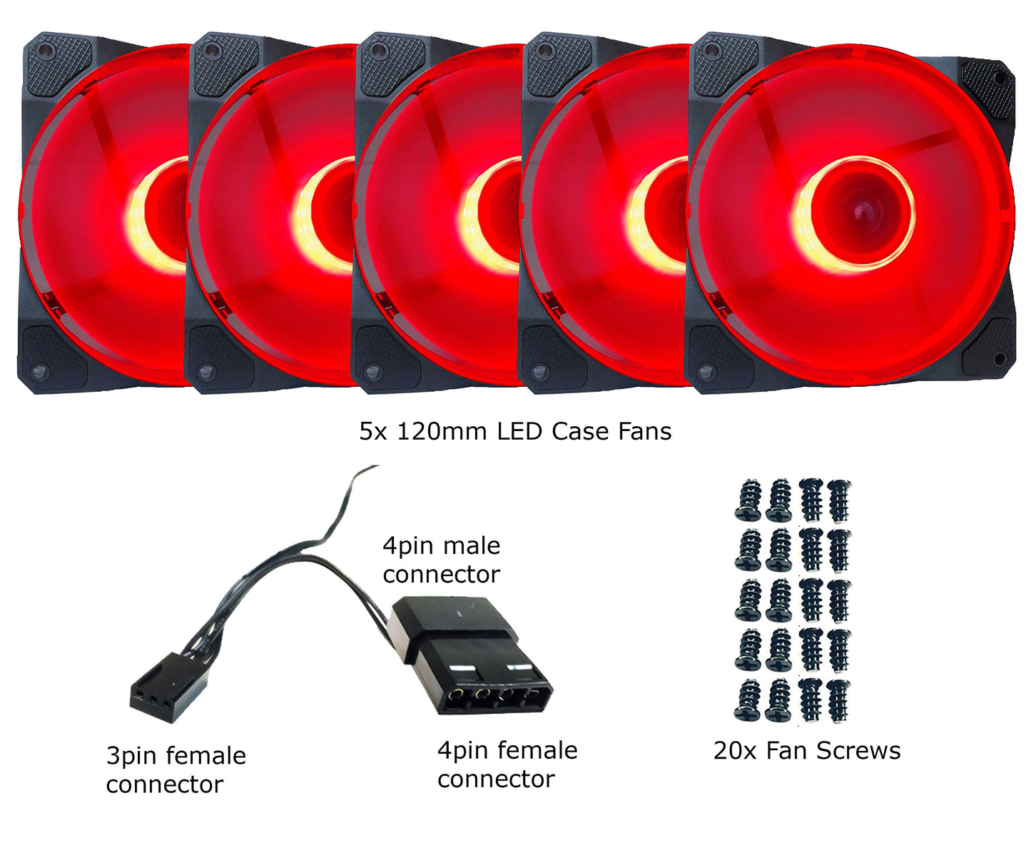 Apevia CO512L-RD Cosmos 120mm Red LED Ultra Silent Case Fan w/ 16 LEDs & Anti-Vibration Rubber Pads (5 Pk)