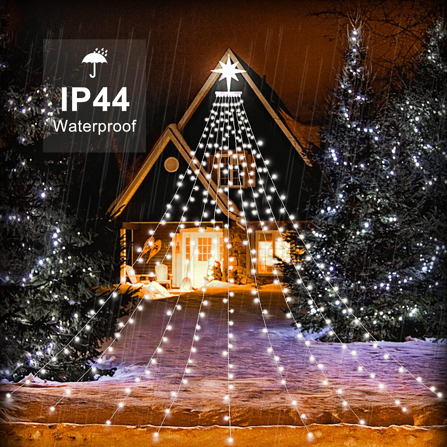 PUHONG Christmas Lights Outdoor, Christmas Decoration String Lights,16.4Ft 320 LED Tree Lights [8 Modes & Waterproof], with 11" Lighted Star