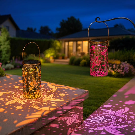 Birthday Gifts for Women - 2 Packs Hummingbird Solar Lanterns Outdoor Waterproof Garden Decor Mom Grandma Outdoor Patio Hanging , 3-Color Changing