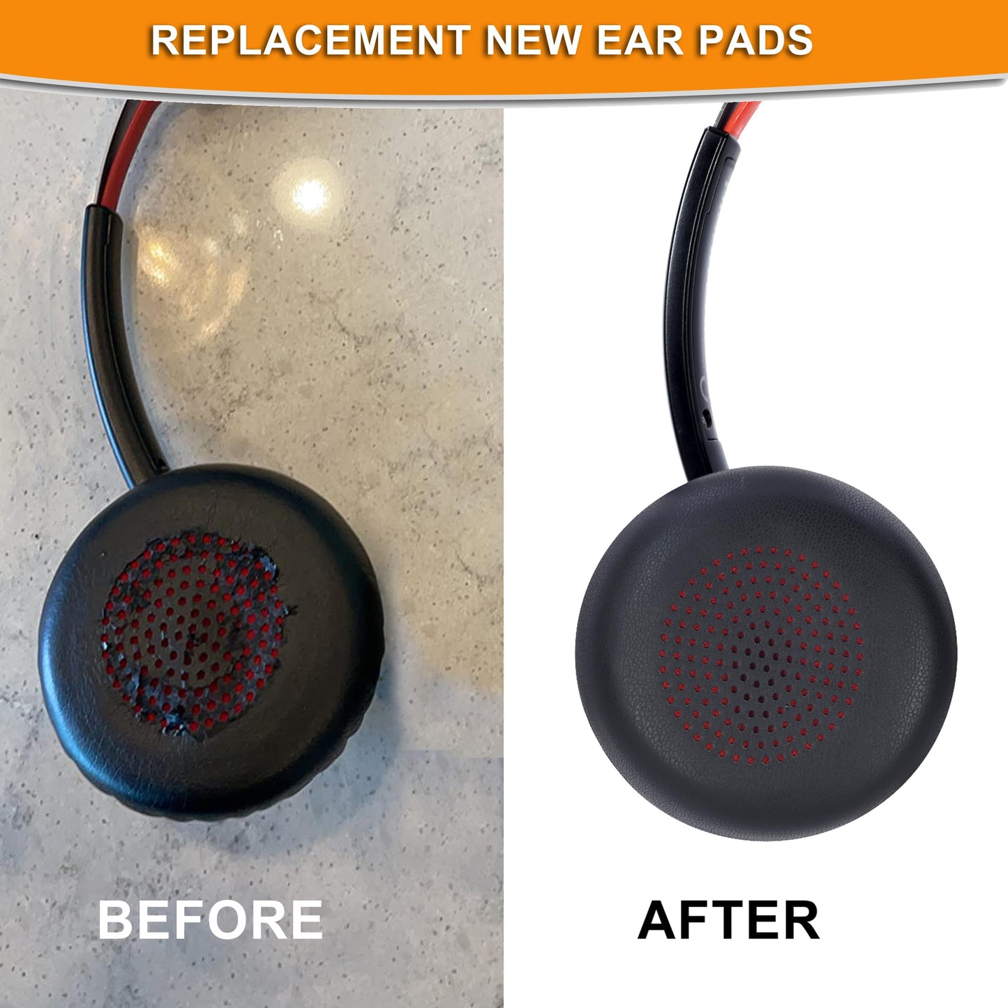 Voyager Focus UC Ear Pads - Replacement Ear Cushion Cover Compatible with Poly Voyager Focus UC, Plantronics Voyager Focus UC B825 Binaural, BLACKWIRE