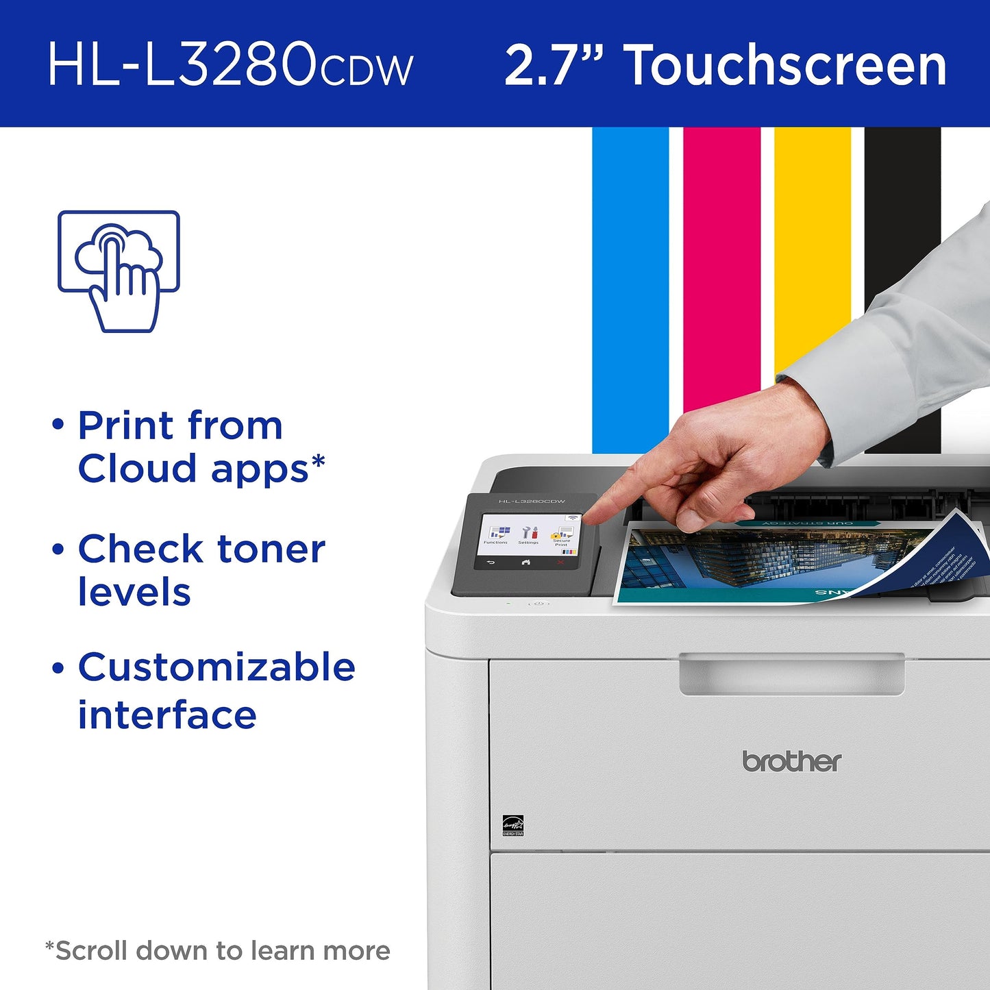 Brother HL-L3280CDW Wireless Compact Digital Color Printer with Laser Quality Output, Duplex, Mobile Printing & Ethernet | Includes 2 Month Refresh