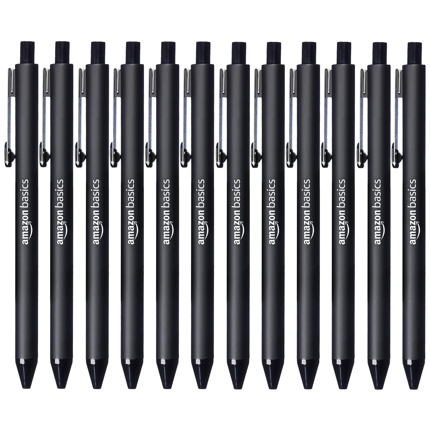 Amazon Basics Retractable Ballpoint Pens with Comfortable Grip for Smooth Writing, Black, Note-Taking, Office and School Supplies, 12-Pack