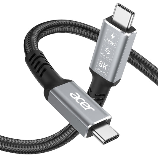 Acer USB4 Cable 40Gbps, 8K@60Hz USB-C Video Cable, 240W Fast Charging Thunderbolt 4/3 Braided High Speed Cable Compatible with MacBook, SSD, Docking