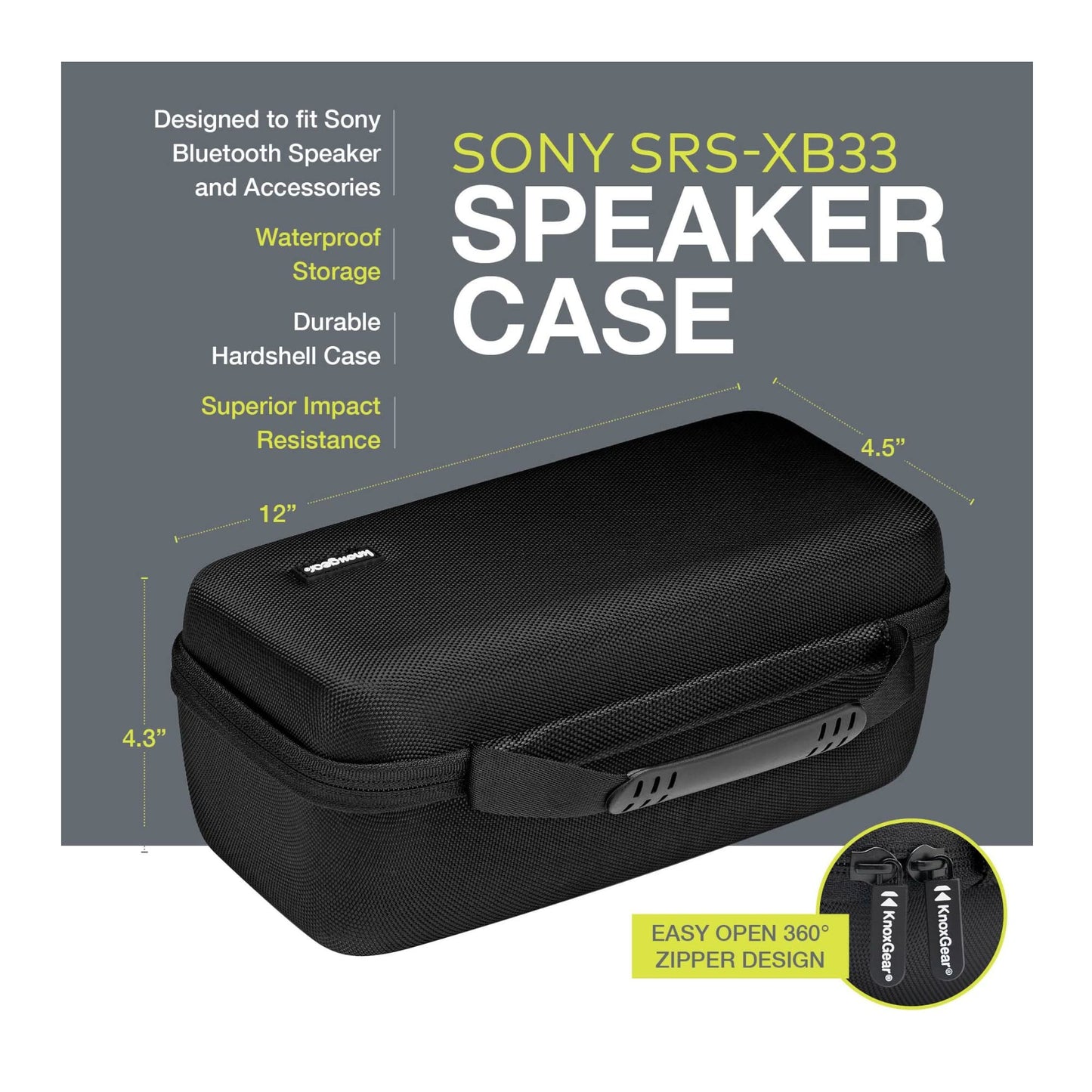 Knox Gear Portable Hardshell Travel Storage Case for SRS-XB33 Sony Bluetooth Speaker - Sony Extra Bass Sony Speakers Bluetooth Wireless Case - Water