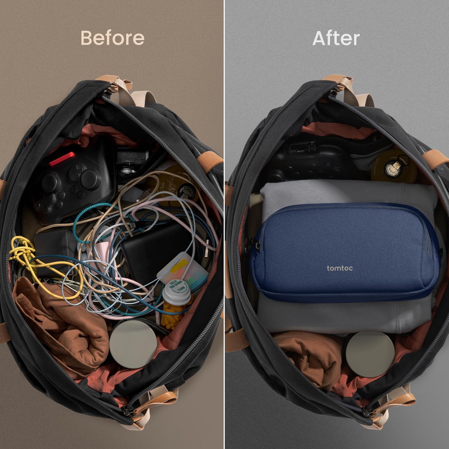 tomtoc Electronic Organizer Travel Case, Water Resistant Dual Compartment Tech Pouch Cable Organization Storage Bag for Charger, Cord, Phone, Hard