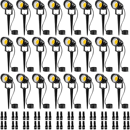 SUNVIE 24 Pack Low Voltage Landscape Lights LED 12W Landscape Lighting with connectors AC/DC 12V-24V Outdoor Spotlight IP65 Waterproof Tree Flag