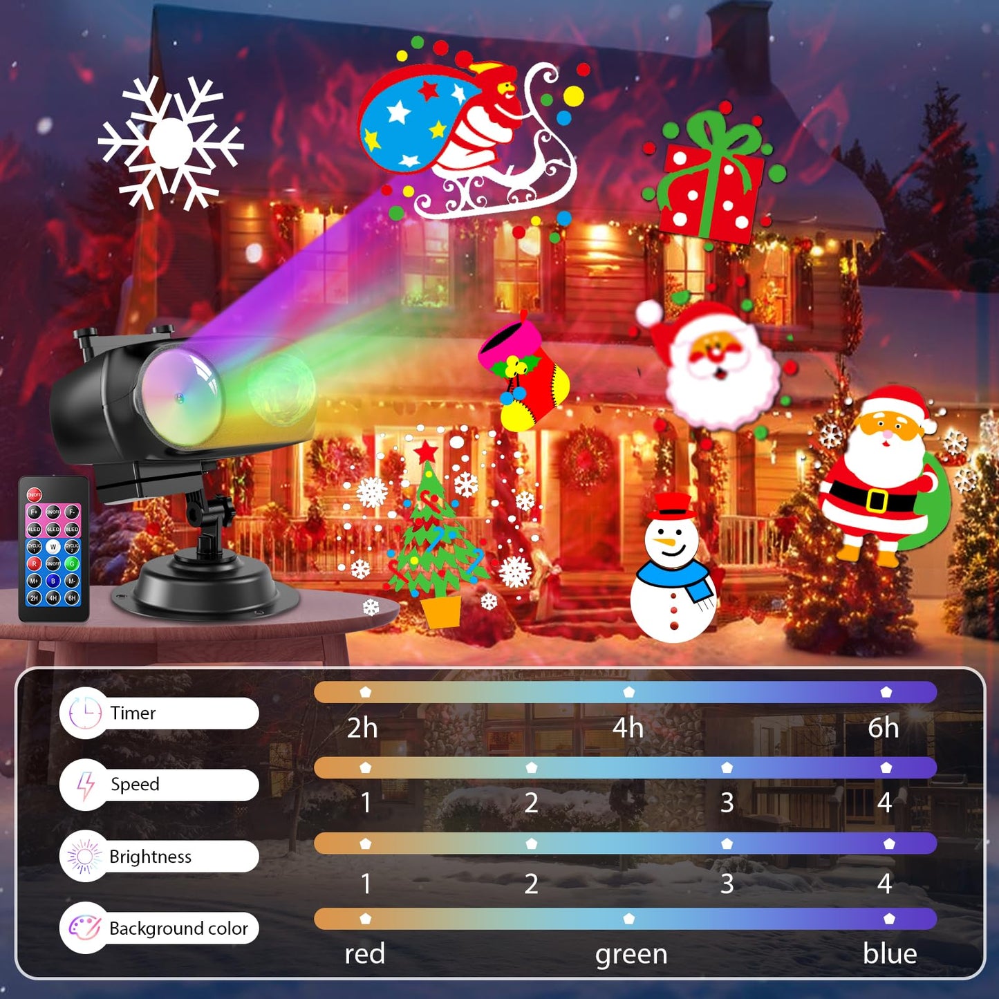 8-Pattern Christmas Projector Lights Outdoor 2-in-1, Holiday Projector Lights Outdoor 26 Effects (Projection Card +3D Ocean Wave) with Timer