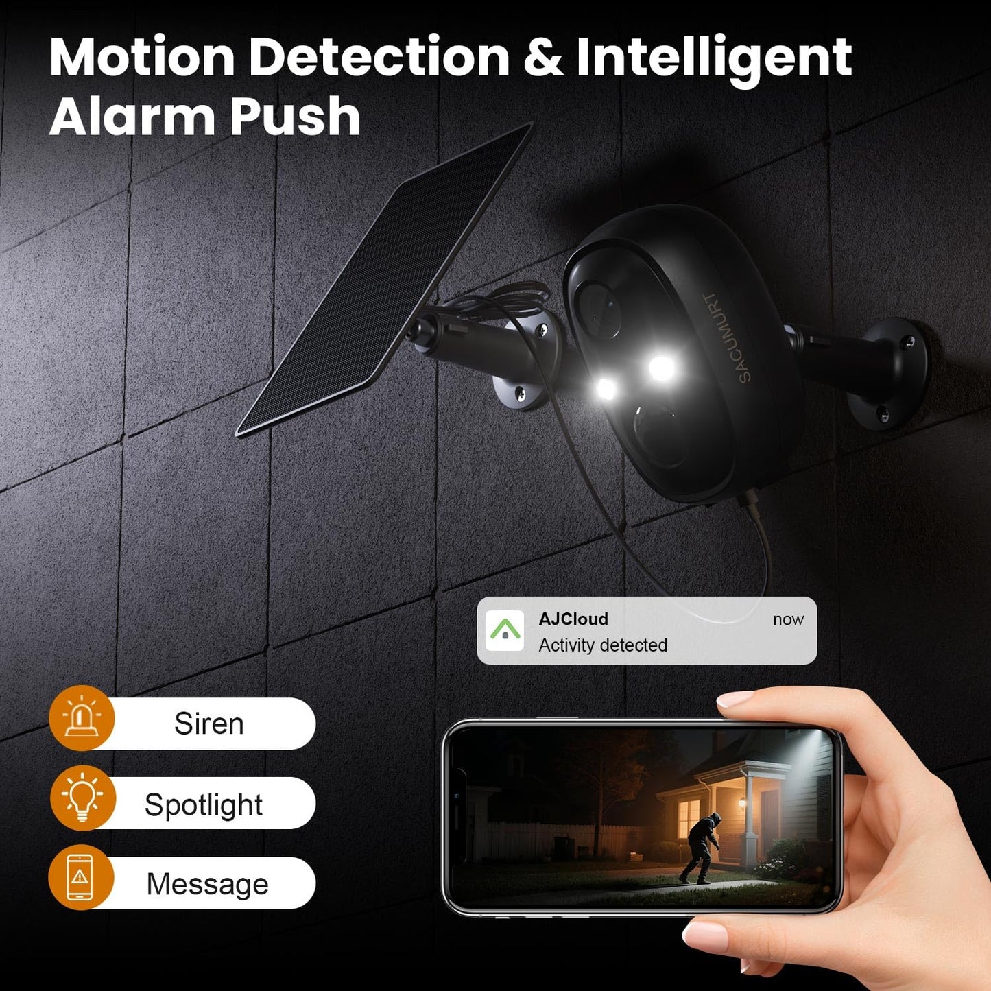 WiFi Cameras for Home Security, Solar Powered Security Cameras Wireless Outdoor, Outdoor Camera Wireless, PIR Motion Detection, Color Night Vision