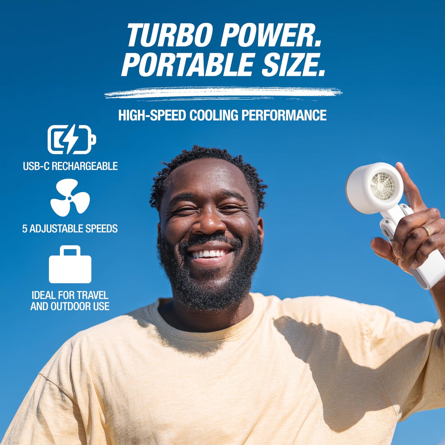 OEMTOOLS Turbo Handheld Fan, USB Rechargeable Mini Fan with 5 Speeds