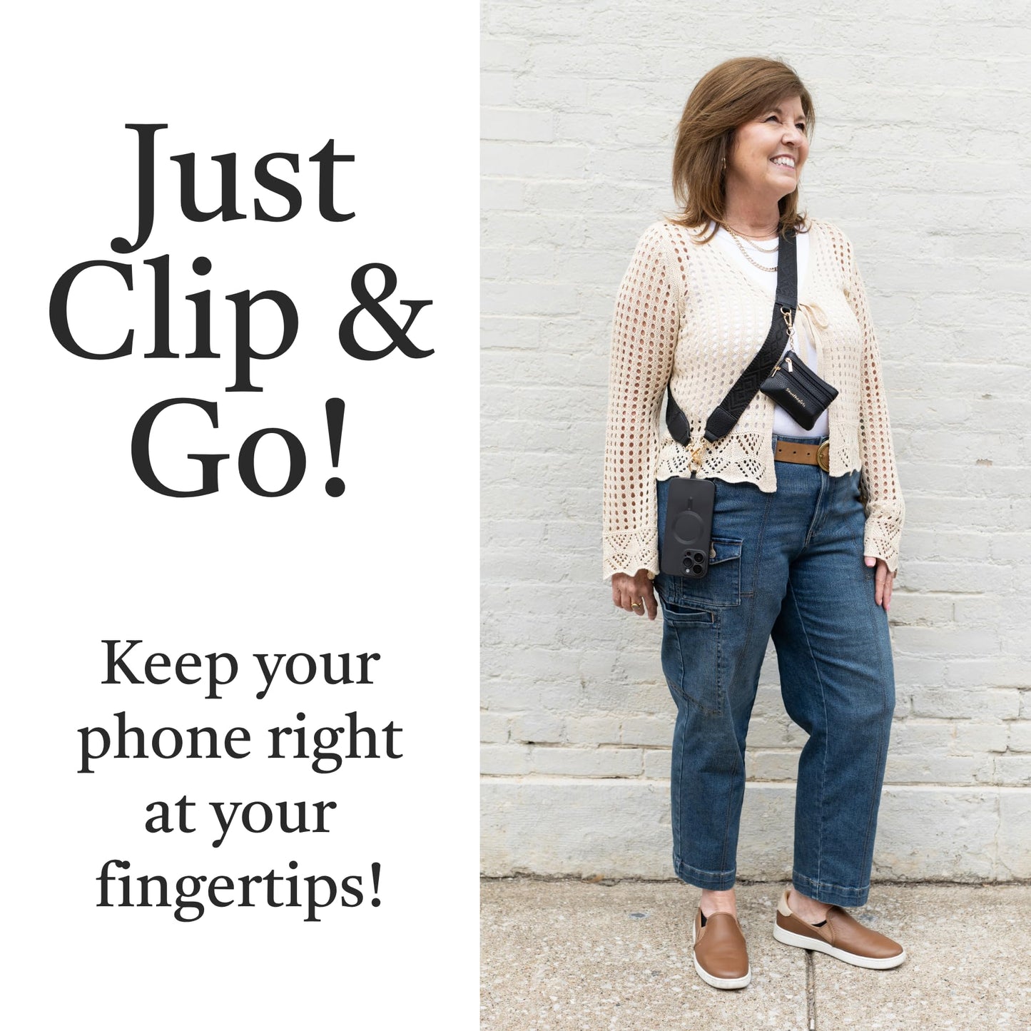 Save the Girls Original Clip and Go Phone Strap Original (Green Camo - Green Pouch) - Crossbody Phone Strap Chain with Zipper Wallet Pouch - Phone