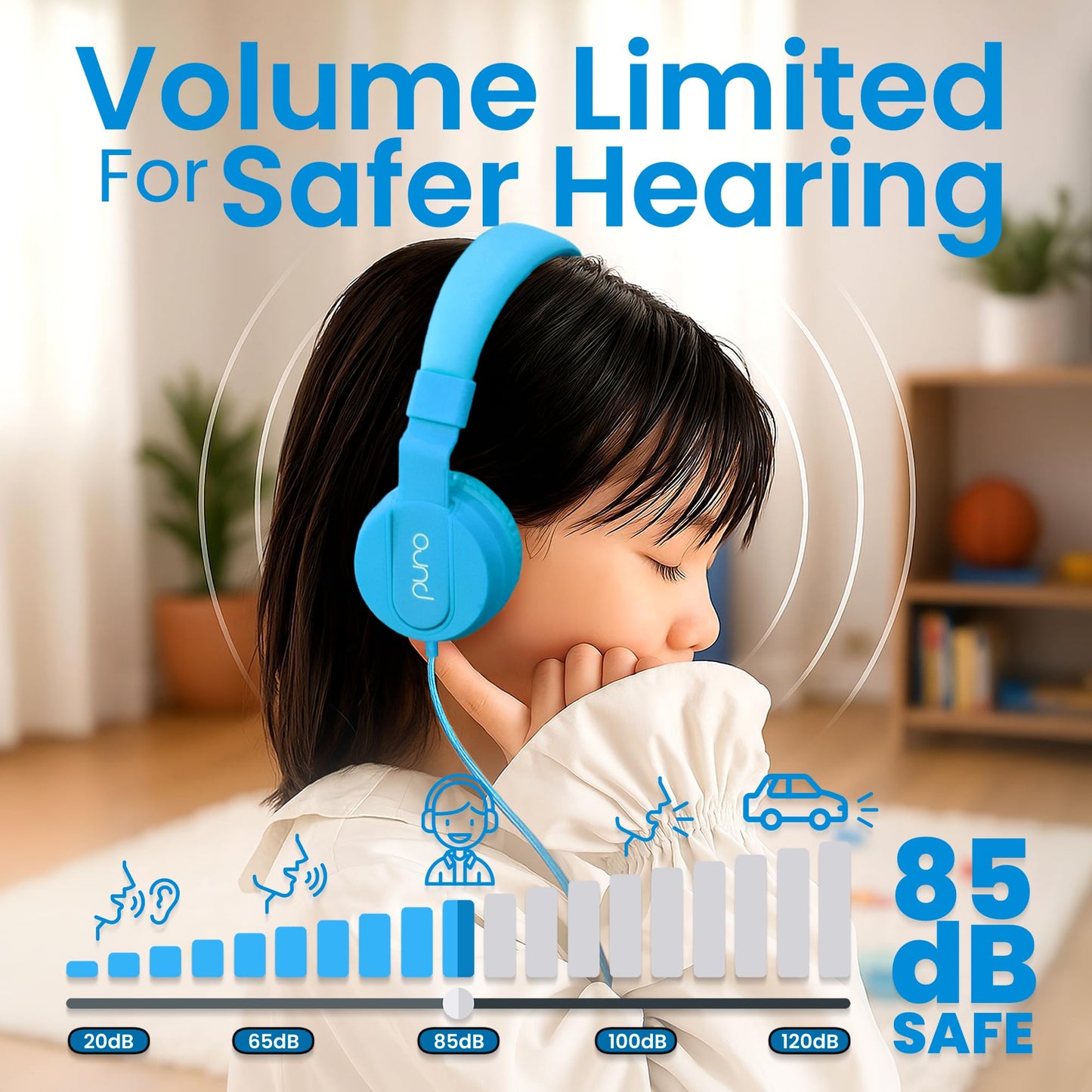 Puro Sound Labs Kids Wired Headphones - Volume-Limiting & Adjustable, Safer & Comfortable Headphones for Kids - Compatible with PCs, Smartphones