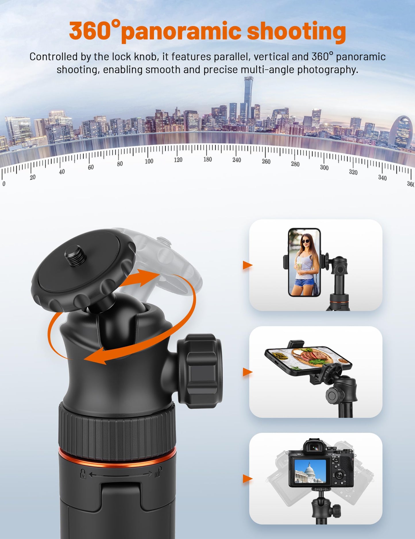 JOILCAN Tripod for iPhone & Camera, 64" Selfie Stick with 360° Ball Head Remote & Phone Holder, Extendable Portable Phone Tripod Stand for Travel Vlog