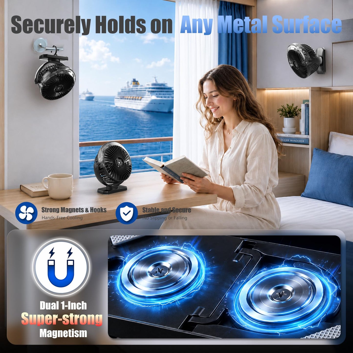 Vvnonix Magnetic Cruise Fan, 12000mAh Battery Golf Cart Fan with Power Bank