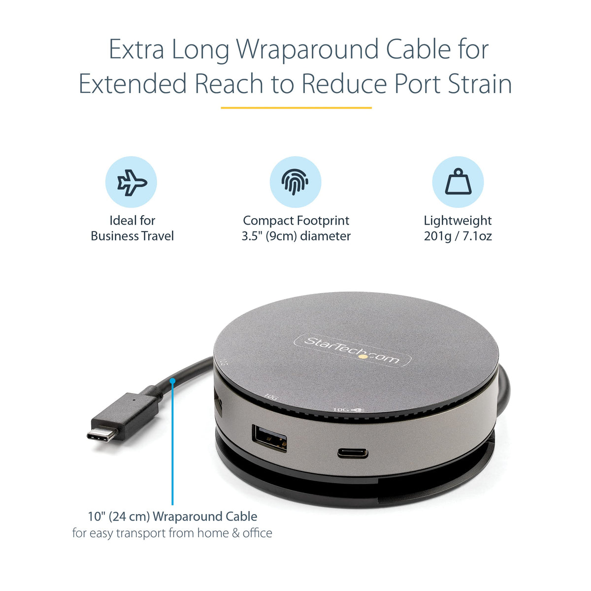 StarTech USB-C Mini Dock, 4K 60Hz HDMI DP or 1080p VGA, 75W PD, 3-Port Hub