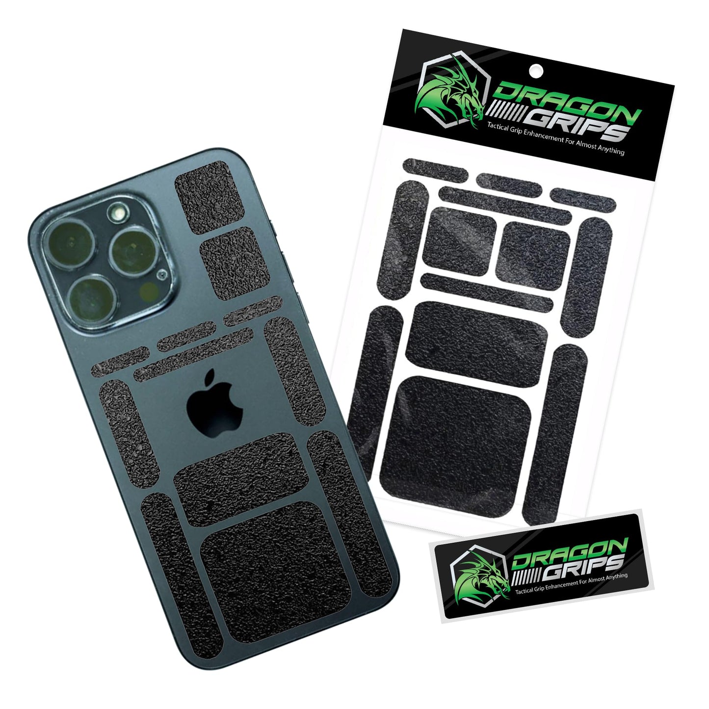 Dragon Grips 13-Piece Rectangular Rubber Grip Tape Pack - Black Rubberized Mouse Grip Tape, Versatile Non-Slip Stickers for Cell Phone Case, Gun