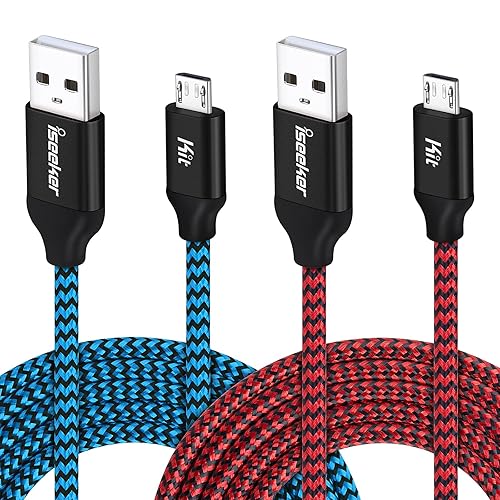 iSeekerKit Micro USB Cable 15ft,Extra Long Braided Android Charging Cords, 2Pack Colorful Micro USB to USB 2.0 Compatible