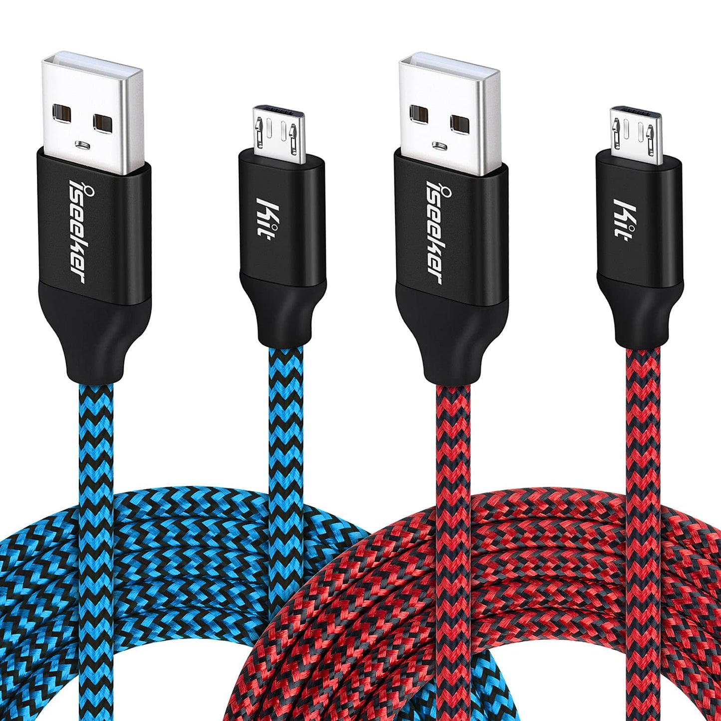 iSeekerKit Micro USB Cable 15ft,Extra Long Braided Android Charging Cords, 2Pack Colorful Micro USB to USB 2.0 Compatible