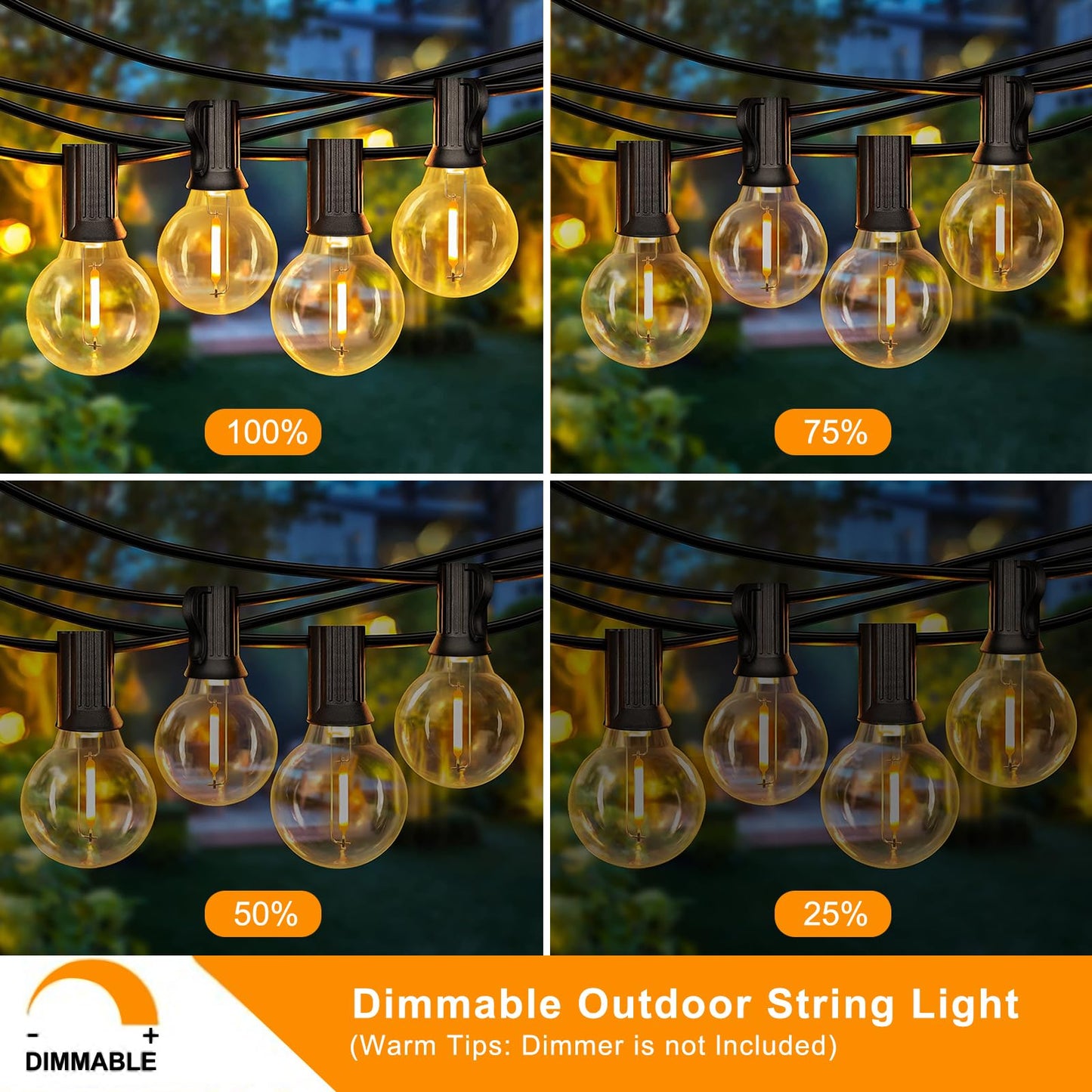 GvvooHome Outdoor String Lights, LED Patio Hanging Lights with Waterproof G40 Globe Plastic Bulbs for Outside Backyard Porch Garden Cafe Decor (25ft