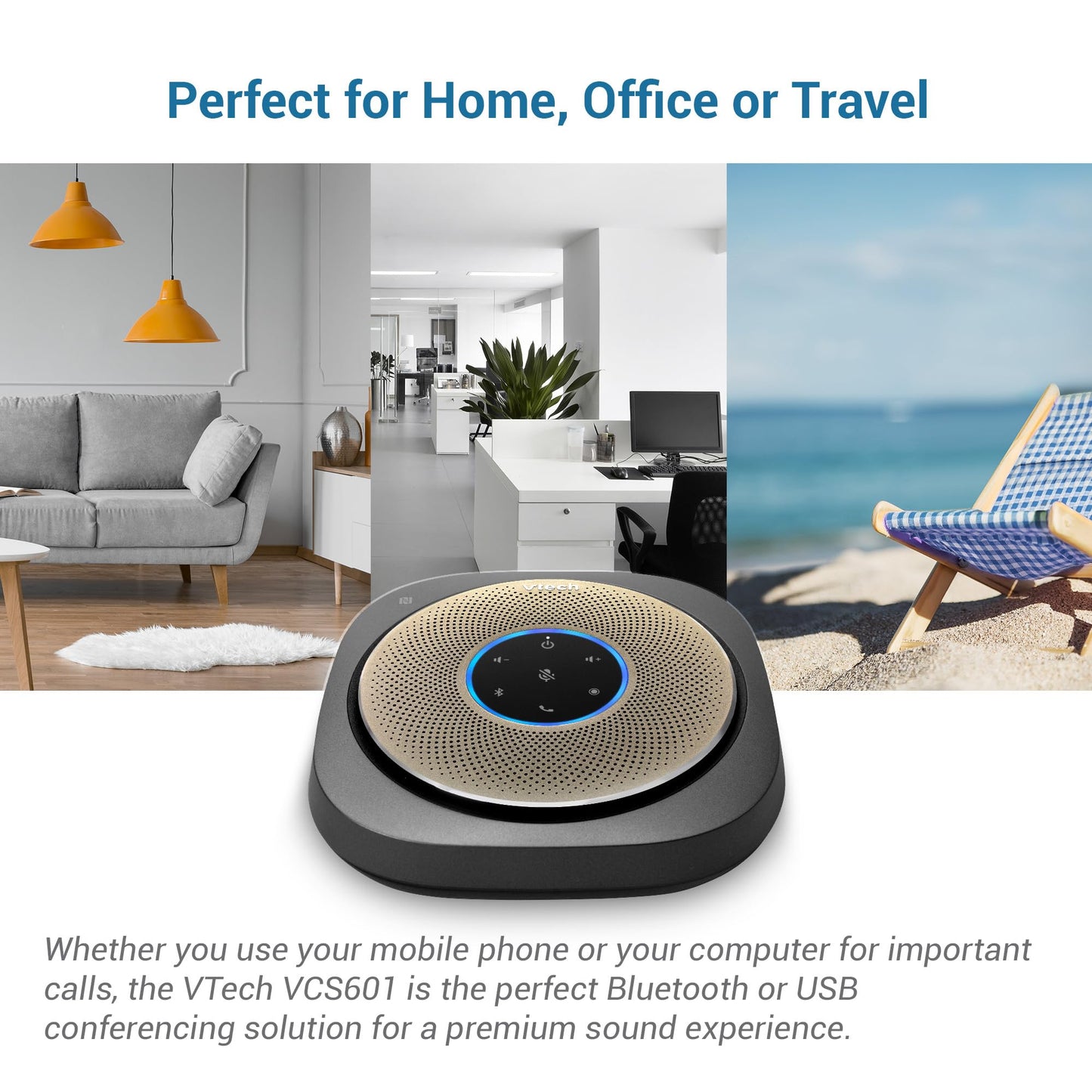 VTech VCS601-2 Bluetooth Conference Speakerphone - 360° Premium Voice Pickup with 6 Microphones, Smart NFC Connect, 24H Call Time with HD Audio