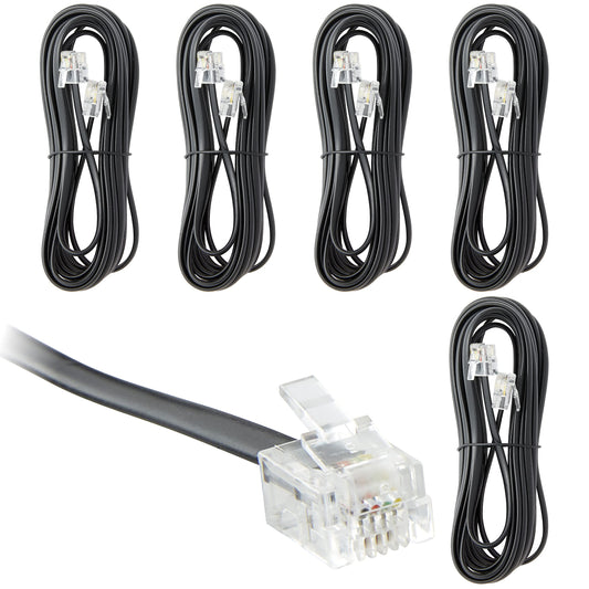 Newhouse Hardware 15 ft Telephone Extension Cord, with RJ11 (6P4C) Connectors, Works with Telephones, Fax Machines, Modems, 5-Pack, Black