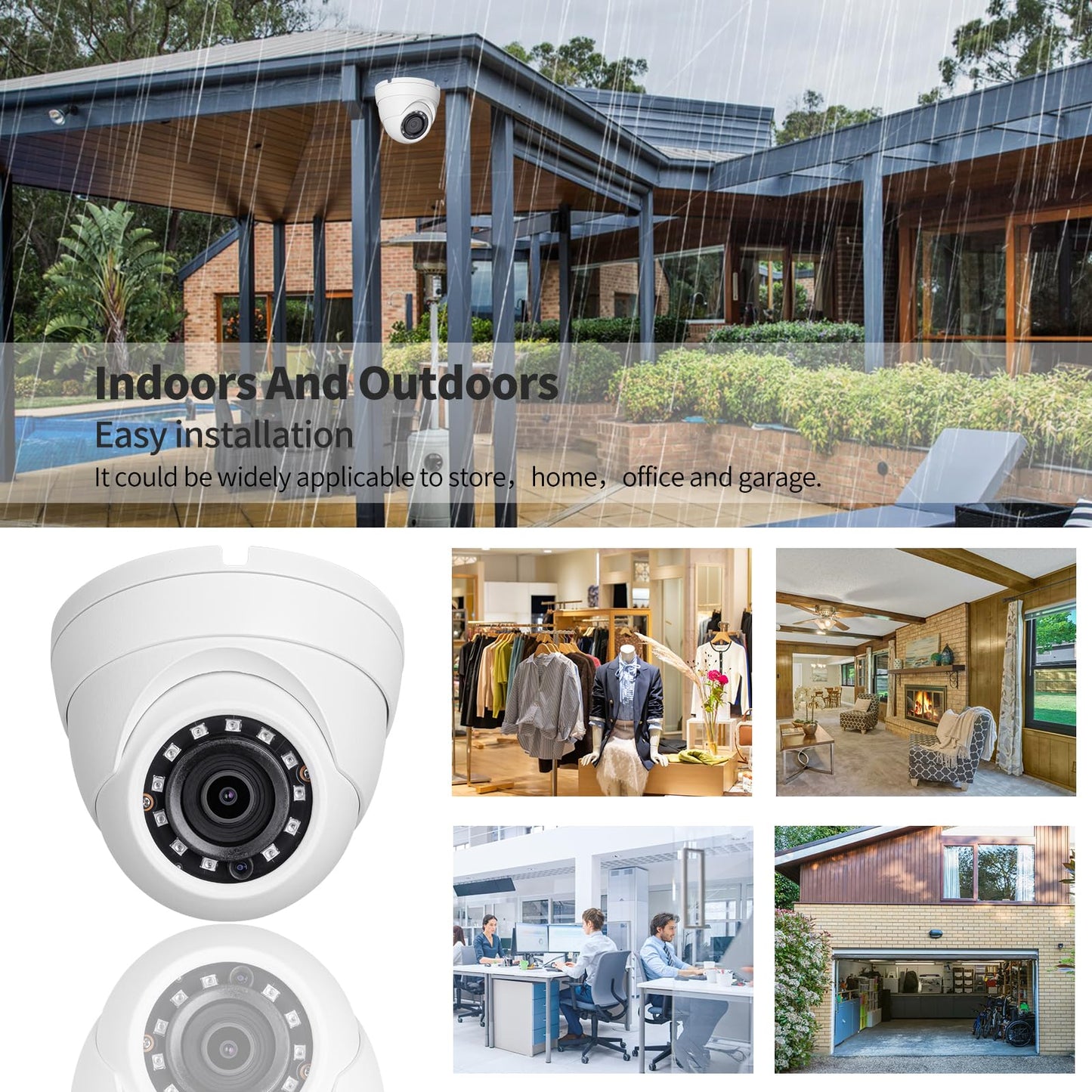 OHBET DahuaSecurity 4MP PoE IP Turret Camera with 12 IR LED, IP Security Camera Outdoor Indoor Night Vision IP67 Waterproof 2.8mm Wide Angle Lens Full