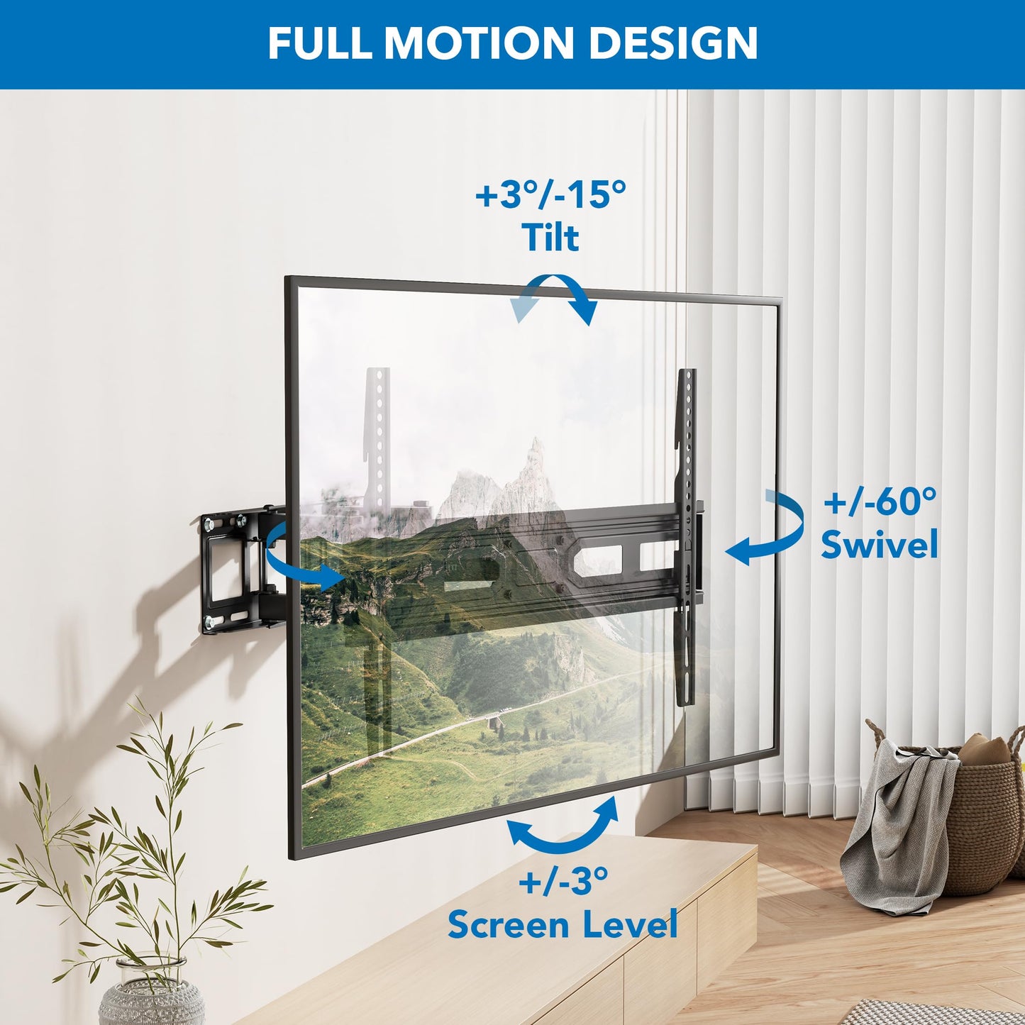 Mount-It! Full Motion TV Wall Mount with Heavy Duty Dual Arms, 14" Extension and Compatible with TVs 37" up to 80" Screen Size, Fits VESA up