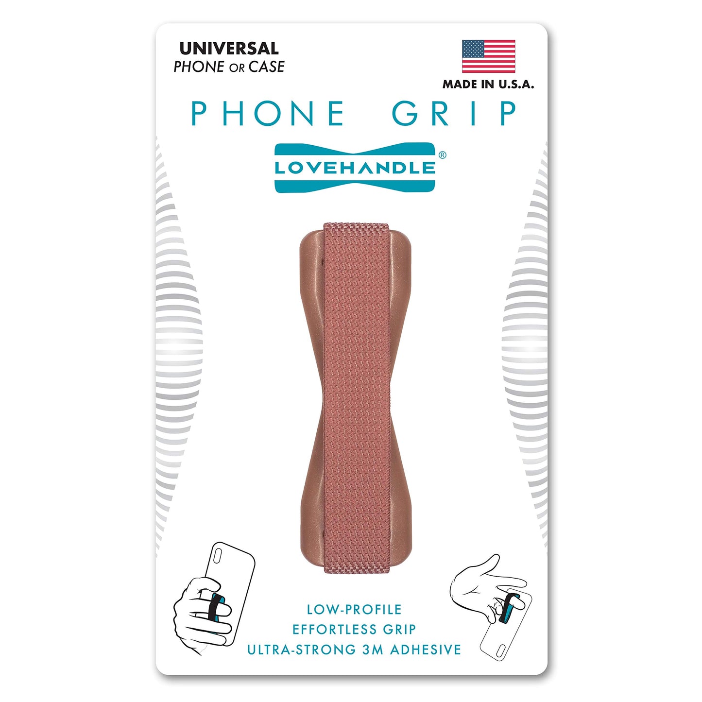 LOVEHANDLE Universal Phone Grip for Smartphones & Mini Tablets - Phone Holder for Hand - Wireless Charging Compatible - Made in The USA - Solid Rose