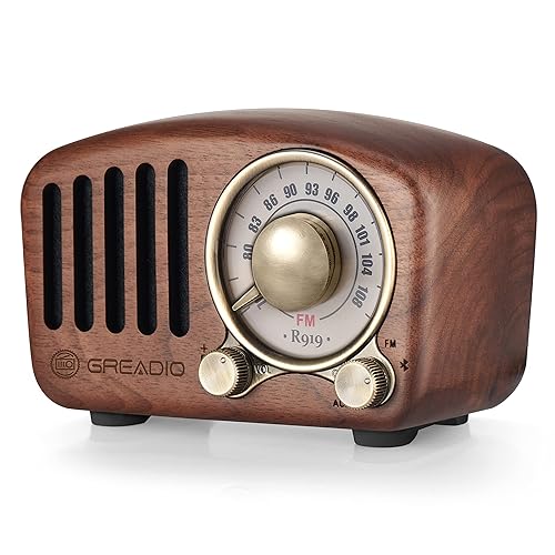 Vintage Greadio Walnut Wood Bluetooth Speaker Radio - Retro Style, Bass Enhancement, Loud Volume, Bluetooth 5.0, MP3 & FM Radio