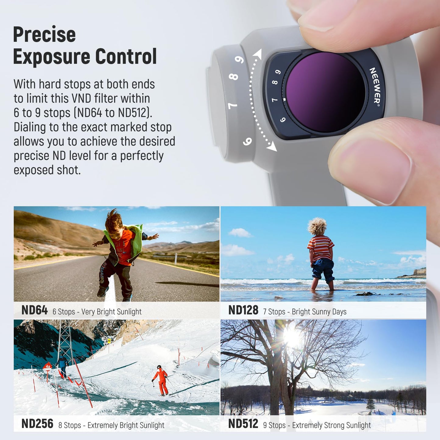 NEEWER Variable ND64-512 Filter Compatible with DJI Osmo Pocket 3, Magnetic 6-9 Limited Stops Adjustable ND Filter with HD Multi Coated Optical