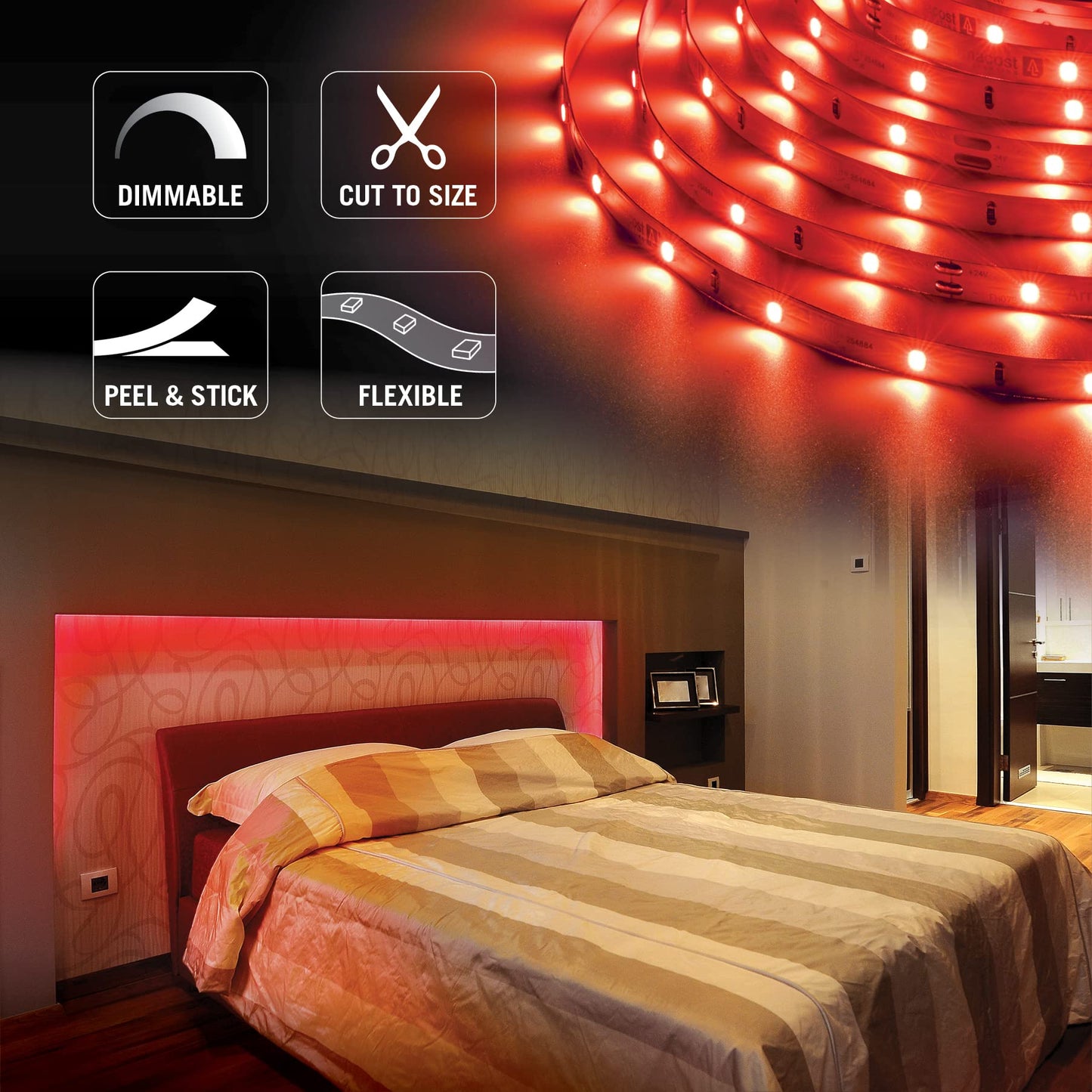 Armacost Lighting RibbonFlex Pro 24V Red LED Strip Light Tape 30 LED/m 16 ft (5m) 633230
