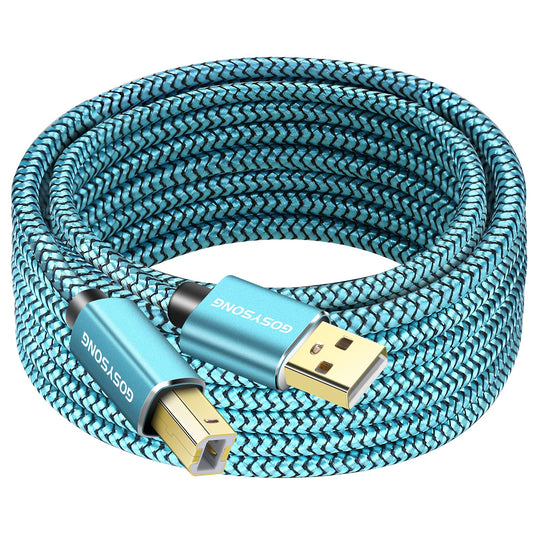 GOSYSONG USB Printer Cable 30ft, Type A to B Scanner Cord 2.0 High Speed Compatible With HP, Canon, Dell, Epson, Xerox and More (Blue)