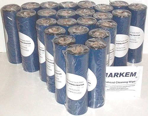 24 Rolls Thermal Transfer Ribbons- Compare to Zebra 1600 Series - 4.33" 1/2" core for Zebra Printers - Free Print Head Cleaner and Empty core (Spool).