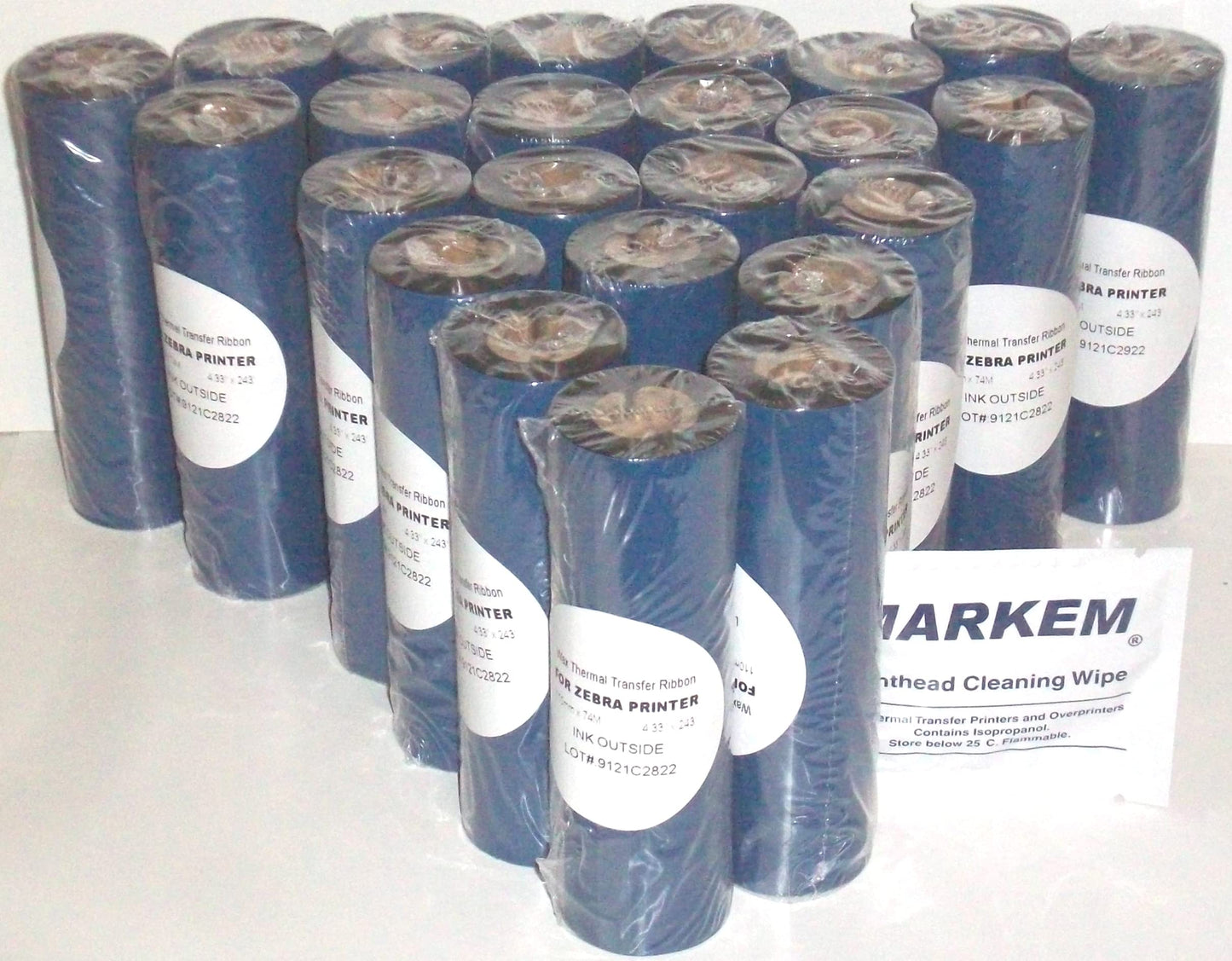 24 Rolls Thermal Transfer Ribbons- Compare to Zebra 1600 Series - 4.33" 1/2" core for Zebra Printers - Free Print Head Cleaner and Empty core (Spool).