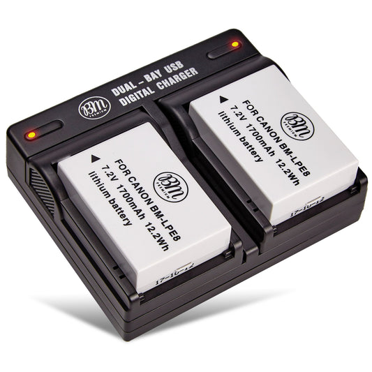 BM Premium 2-Pack LP-E8 Batteries and Dual Battery Charger Kit for Canon EOS Rebel T2i, T3i, T4i, T5i, EOS 550D, 600D, 650D, 700D DSLR Digital Camera