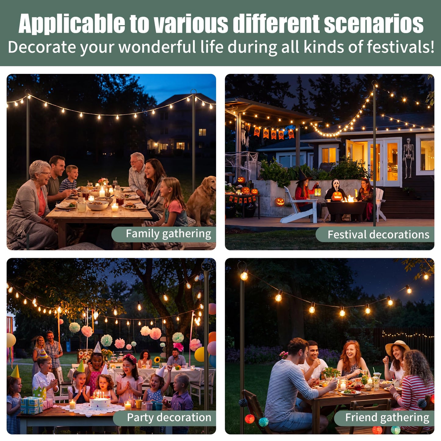 Espird String Light Poles for Outside 4 Pack, 10.5 Feet Outdoor String Lights Poles for String Lights, Backyard Patio Light Poles for Bistro Party