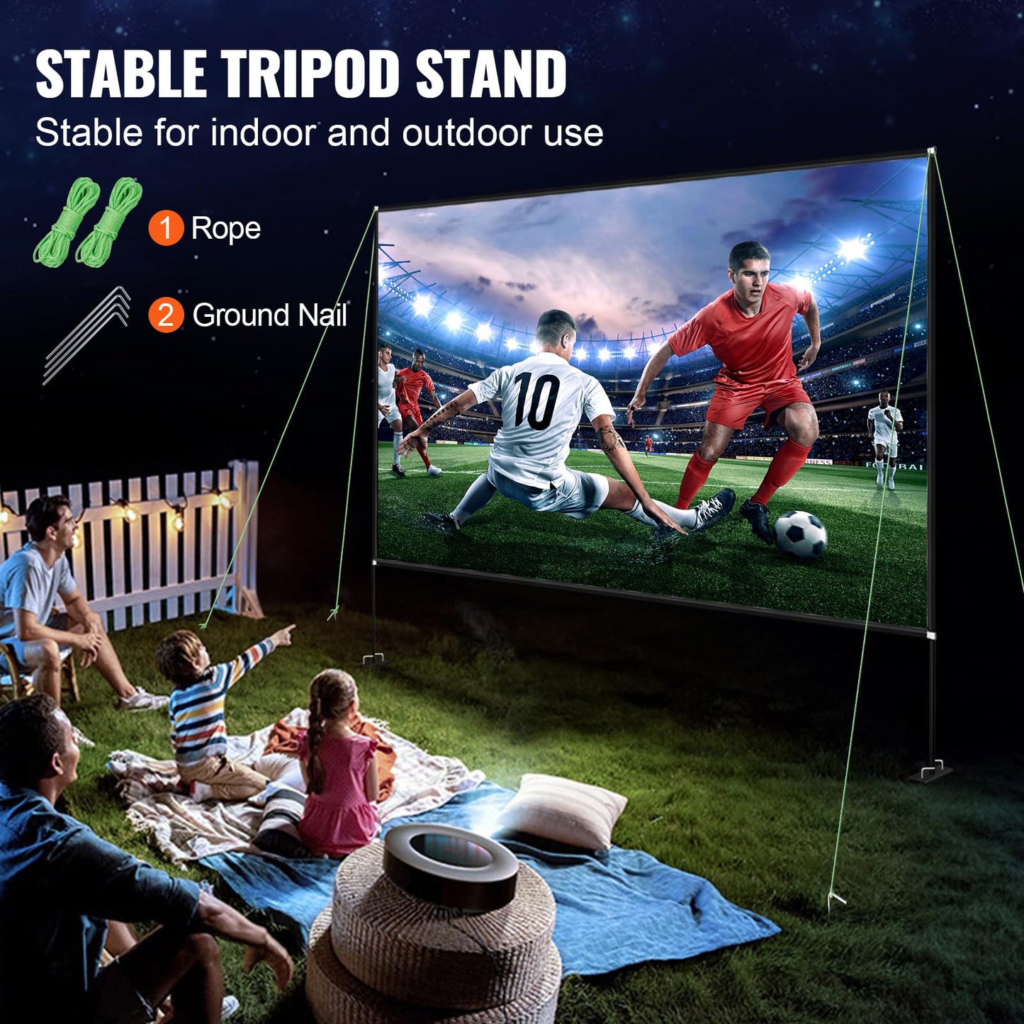 VEVOR Outdoor Movie Screen w/Stand, 150" Portable Movie Screen, 16:9 HD Wide Angle Outdoor Projector Screen, Front & Rear Projection, w/Storage Bag