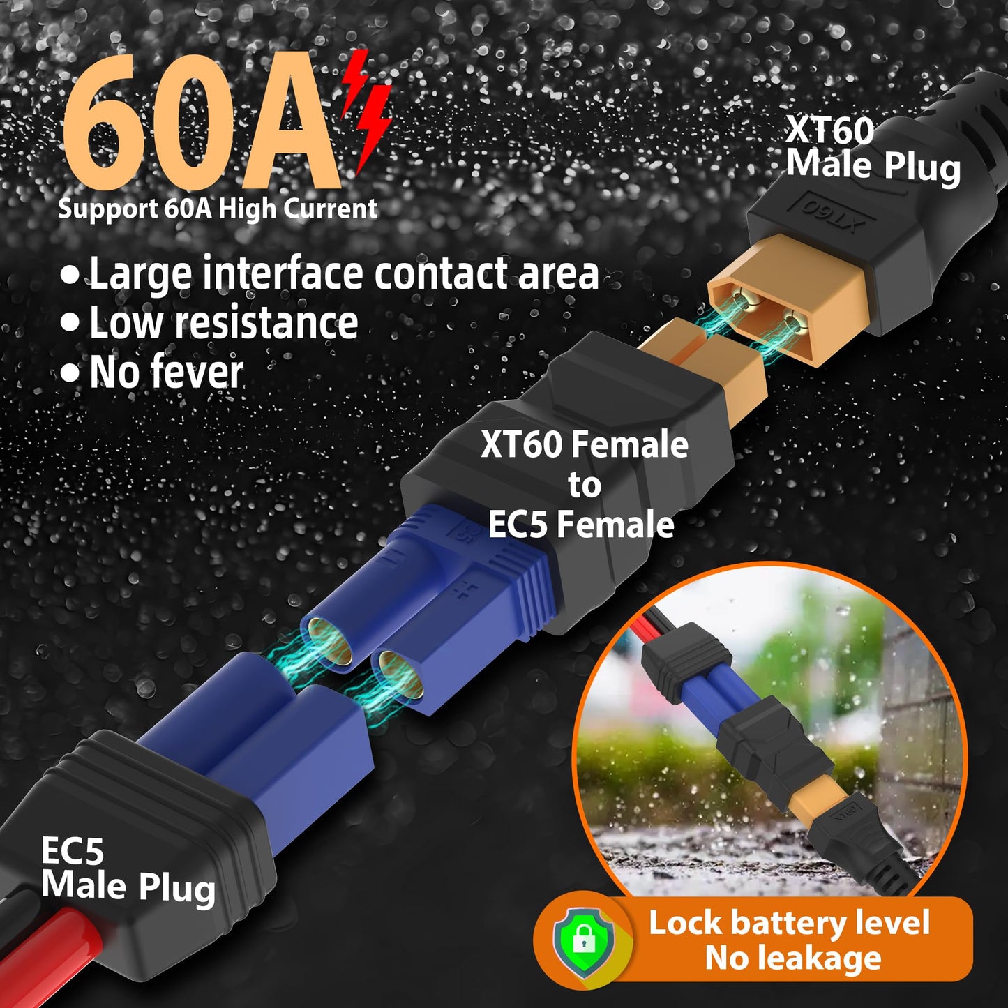 Magiclifee XT60 Female to EC5 Female Connector,XT60 to EC5 Injection Molded Connectors Adapter,RC Battery Adapter for LiPo Battery Micro FPV Drone,RC