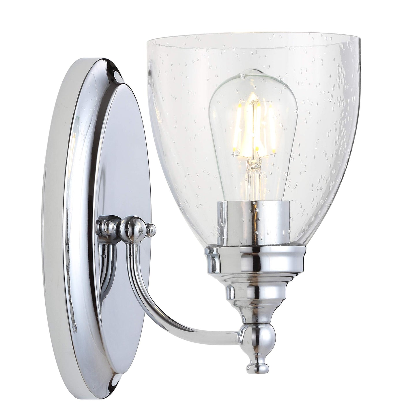 JONATHAN Y 5.5" Chrome LED Vanity Light Wall Sconce, Hardwired for Bathroom, Clear Seeded Glass Shade, Dimmable Mirror Hallway Lighting, LED Bulb