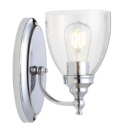 JONATHAN Y 5.5" Chrome LED Vanity Light Wall Sconce, Hardwired for Bathroom, Clear Seeded Glass Shade, Dimmable Mirror Hallway Lighting, LED Bulb