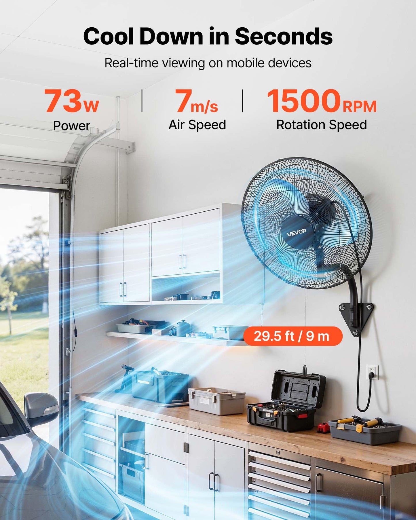 VEVOR 18 Inch Wall Mount Fan, Oscillating, 3-Speed, 2 Pack